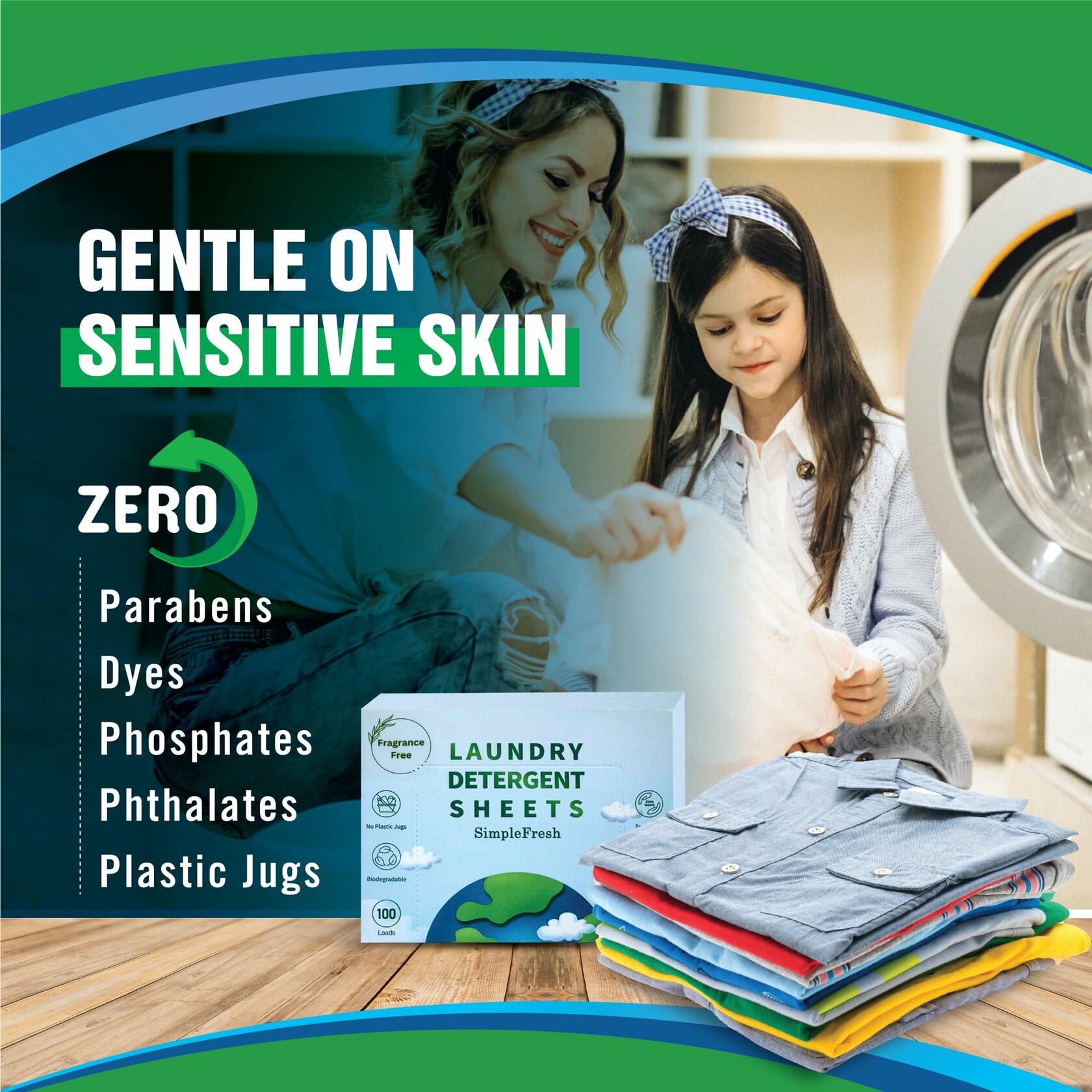 Simple Fresh Laundry Detergent Sheets Fragrance Free 50 Sheets 100 Loads