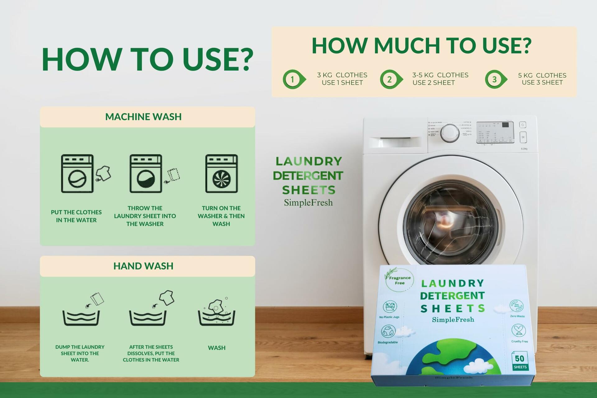 Simple Fresh Laundry Detergent Sheets Fragrance Free 50 Sheets 100 Loads