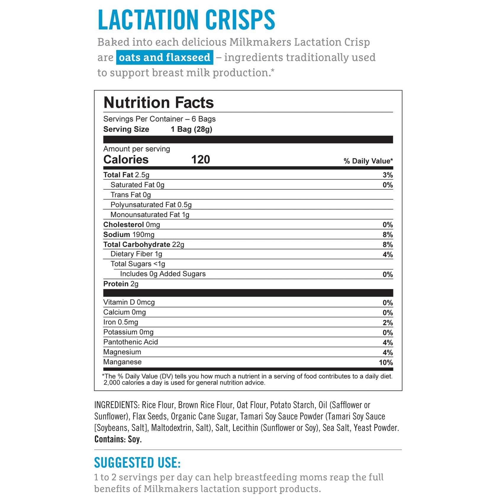 Munchkin Milkmakers Lactation Crisps Gluten Free Oats Flax 6 Count