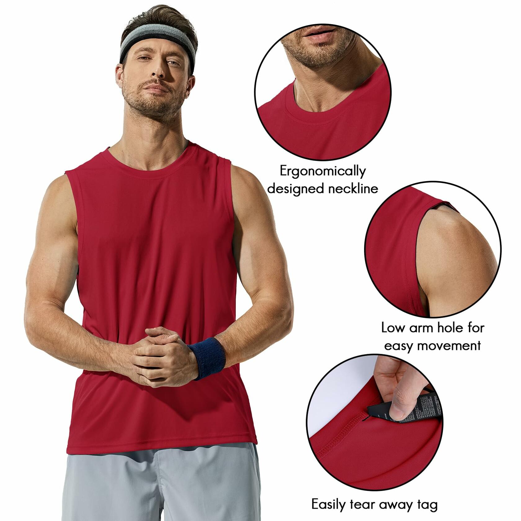 Haimont Men's UPF 50 Rash Guard Swim Tank Top Muscle Tee Red Size L