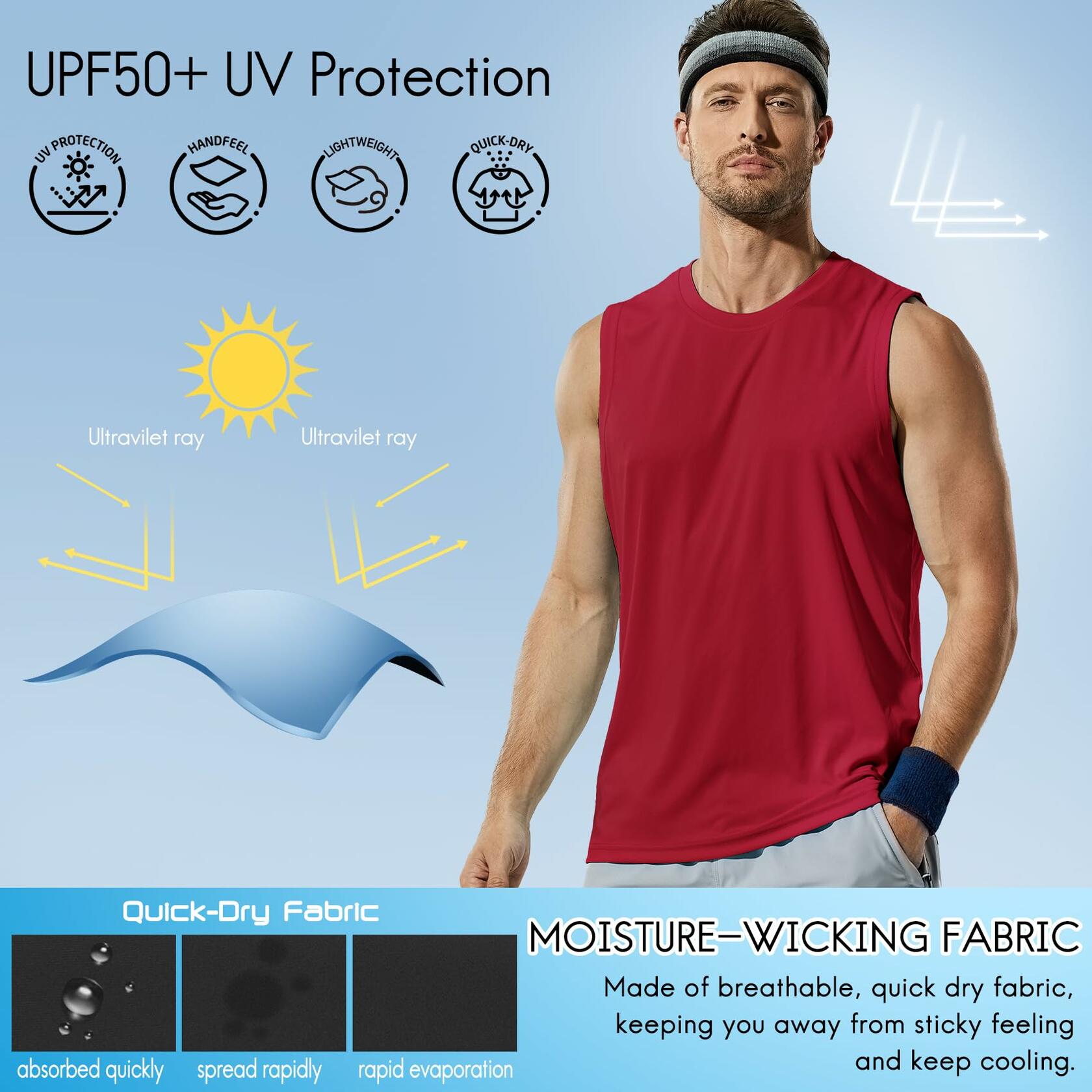 Haimont Men's UPF 50 Rash Guard Swim Tank Top Muscle Tee Red Size L
