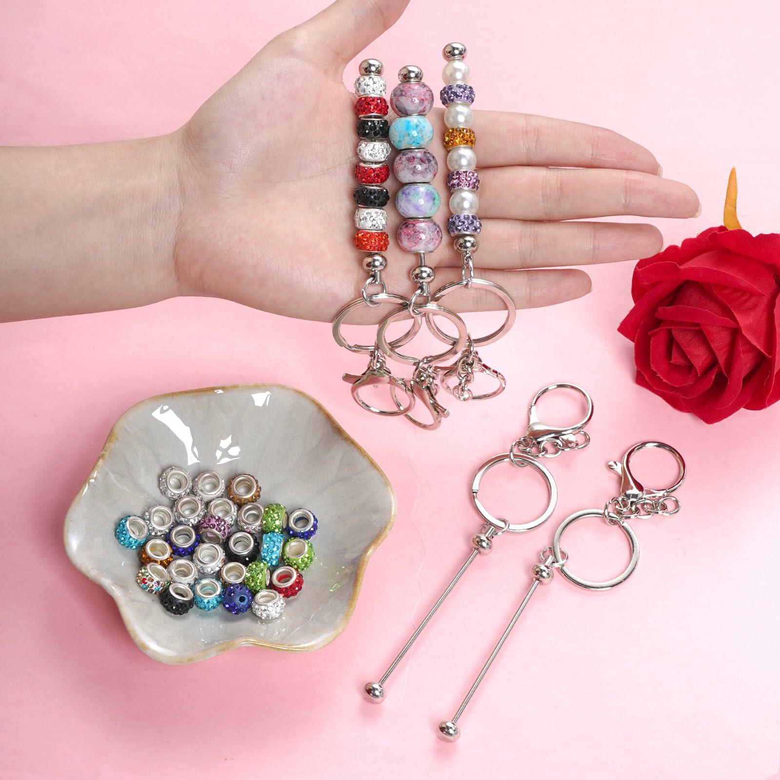 Rthjsfj 12Pcs Beadable Metal Keychain Bars for Beads DIY Craft Kit Silver