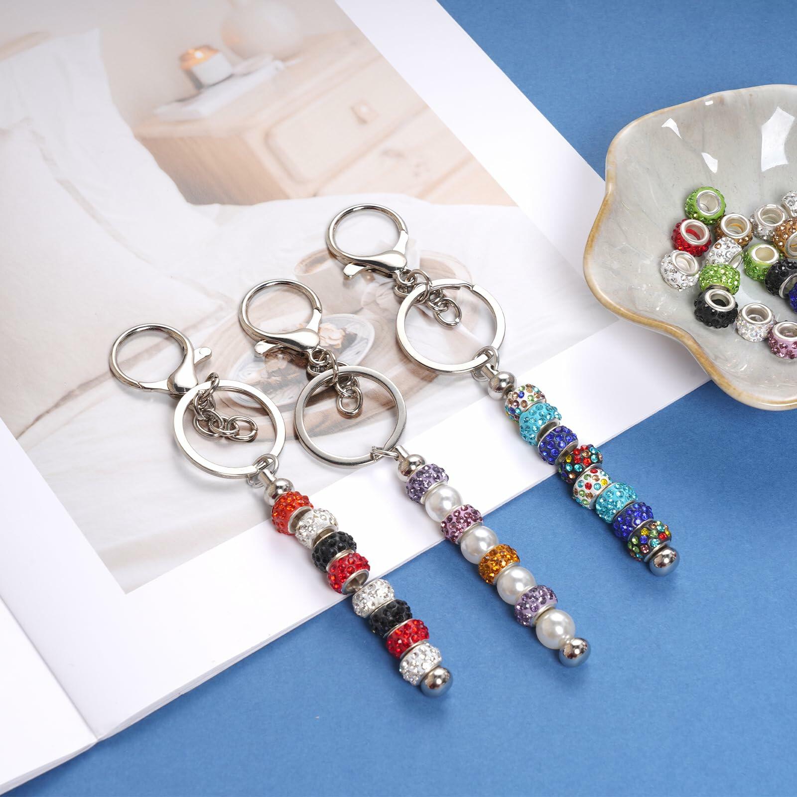 Rthjsfj 12Pcs Beadable Metal Keychain Bars for Beads DIY Craft Kit Silver