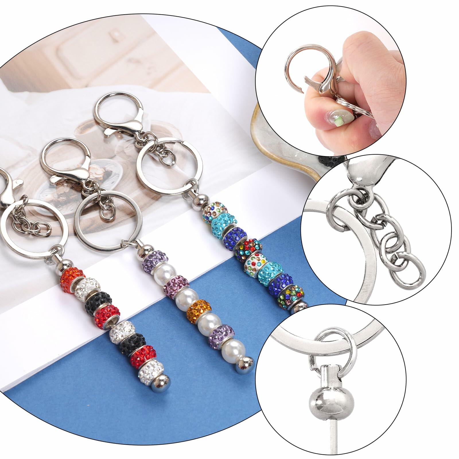 Rthjsfj 12Pcs Beadable Metal Keychain Bars for Beads DIY Craft Kit Silver