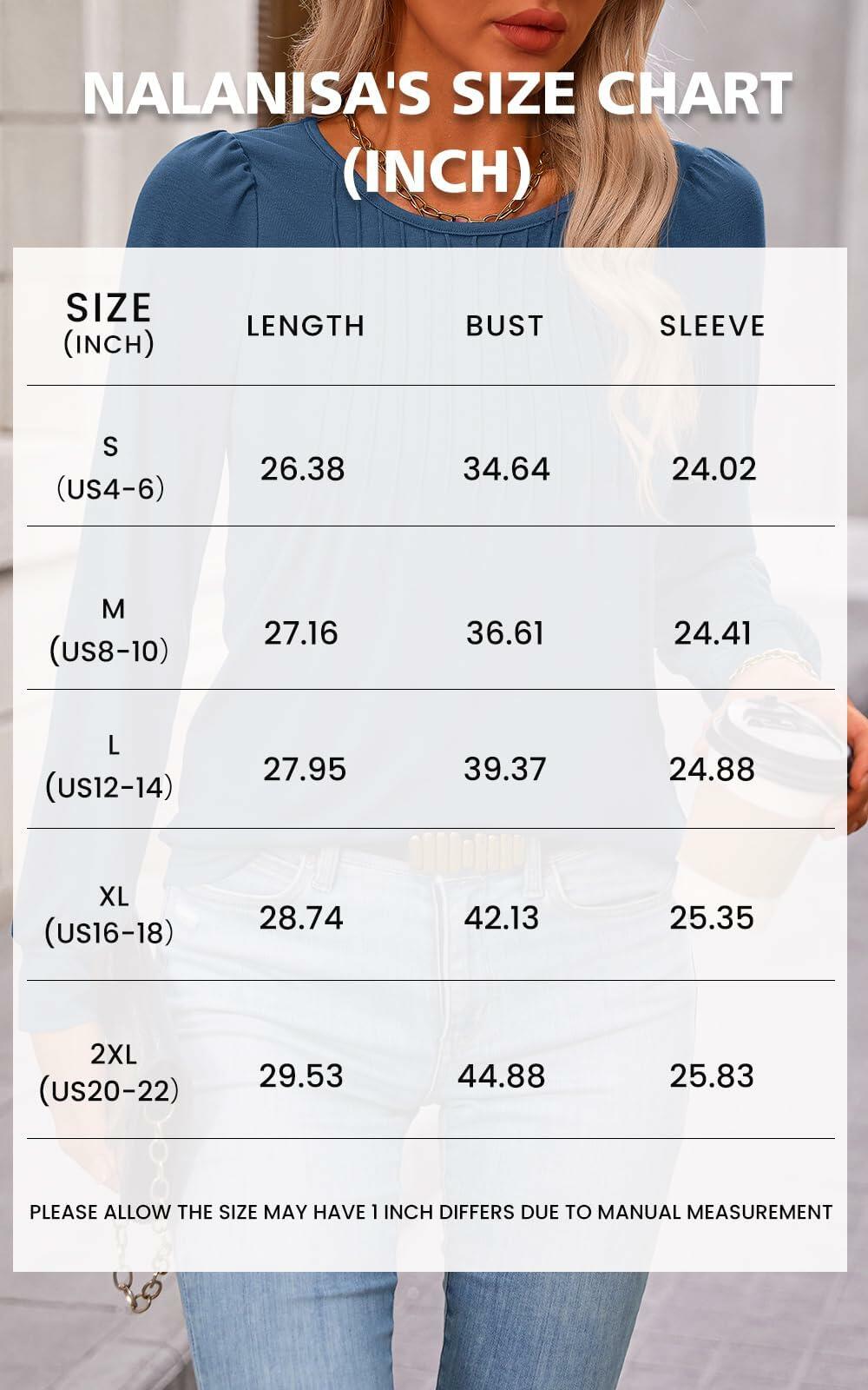 NALANISA Women's Pleated Crew Neck Puff Sleeve Top Blue Grey Size M