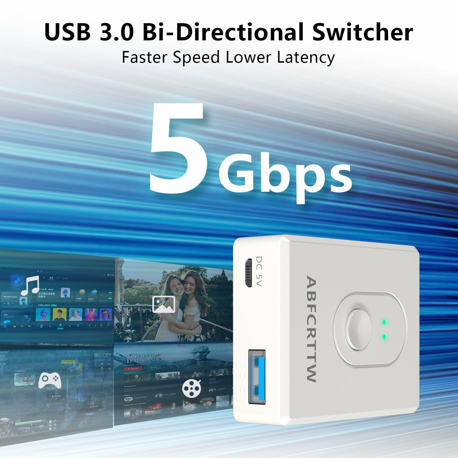 ABFCRTTW USB 3.0 Bi-Directional Switch 2 Computers 1 In 2 Out White