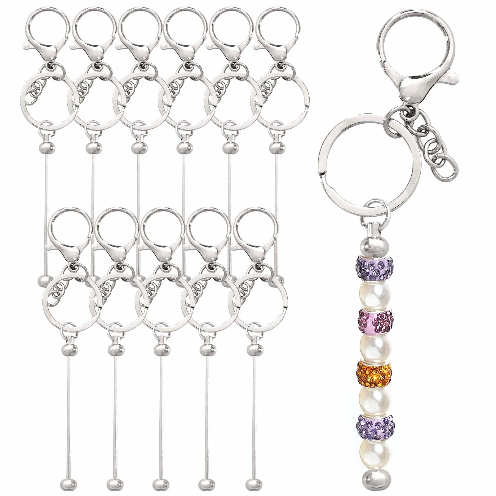 Rthjsfj 12Pcs Beadable Metal Keychain Bars for Beads DIY Craft Kit Silver