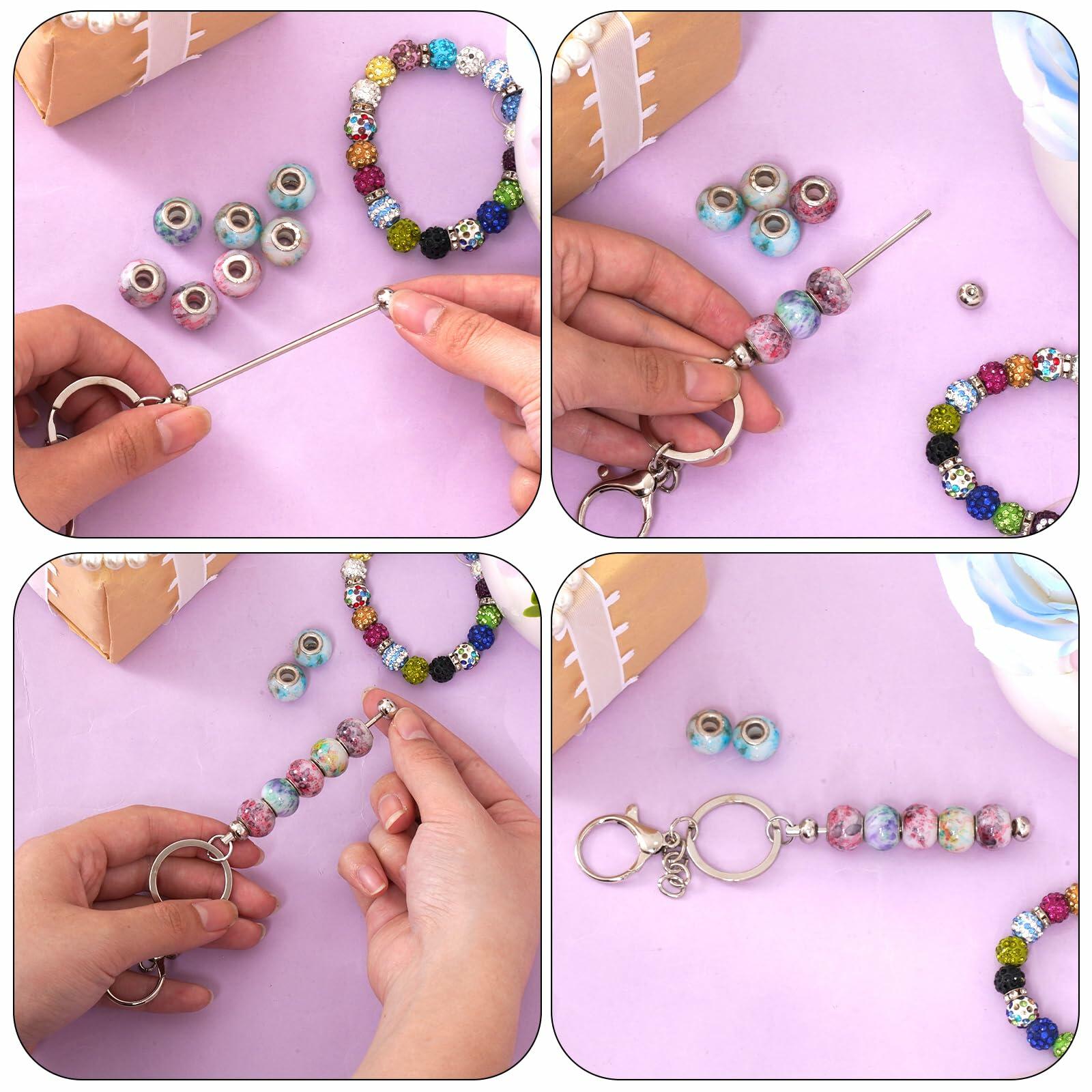 Rthjsfj 12Pcs Beadable Metal Keychain Bars for Beads DIY Craft Kit Silver