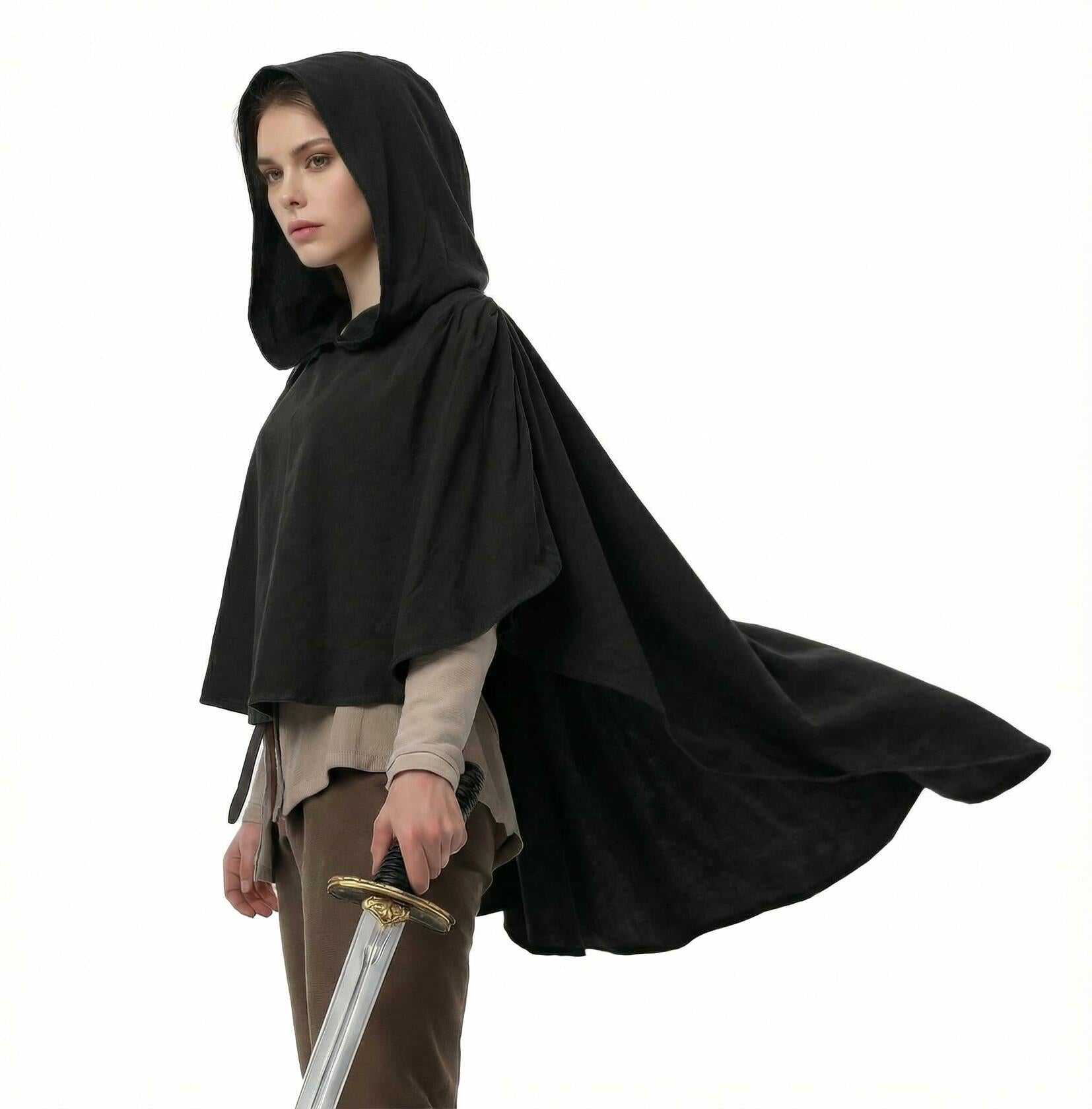 UQJE Medieval Hooded Cloak Renaissance Cape Robe Costume Halloween One Size