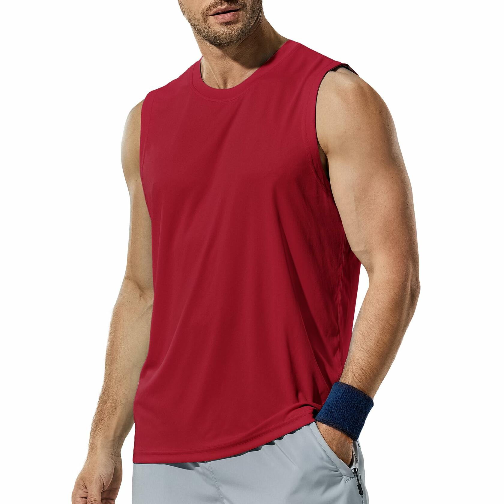 Haimont Men's UPF 50 Rash Guard Swim Tank Top Muscle Tee Red Size L