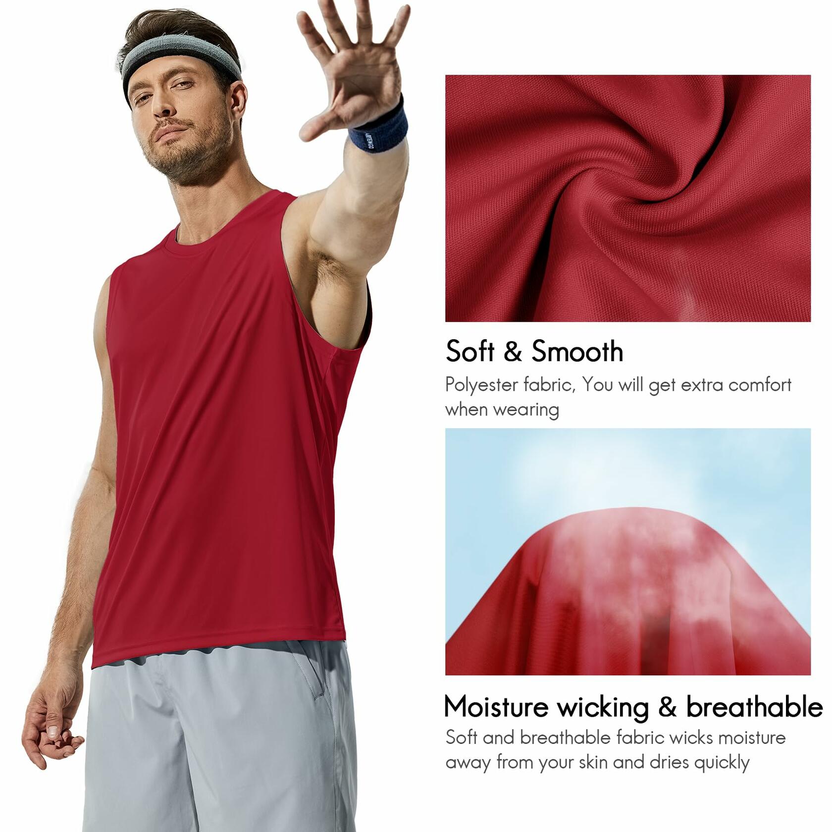 Haimont Men's UPF 50 Rash Guard Swim Tank Top Muscle Tee Red Size L