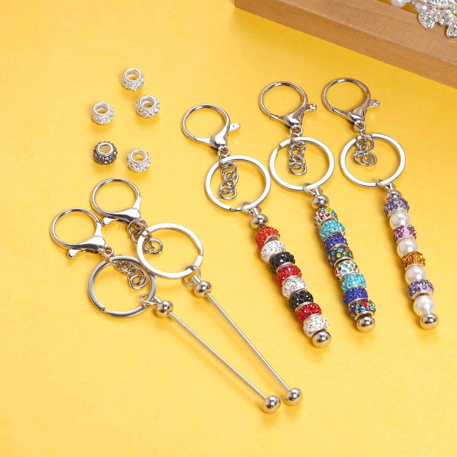 Rthjsfj 12Pcs Beadable Metal Keychain Bars for Beads DIY Craft Kit Silver