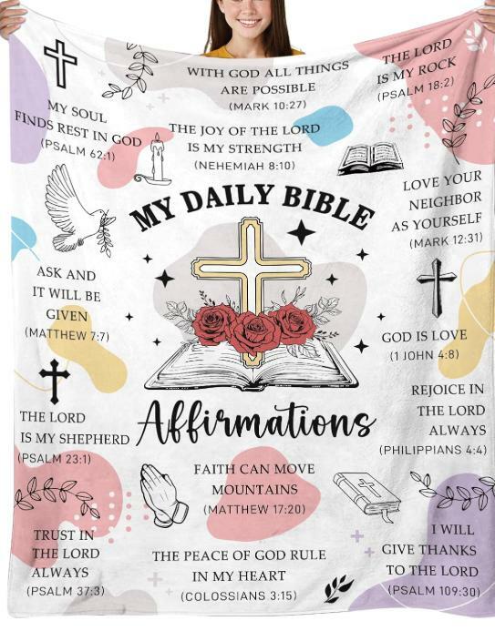 HEIFAM Bible Affirmations Blanket Inspirational Christian Gift 60x80