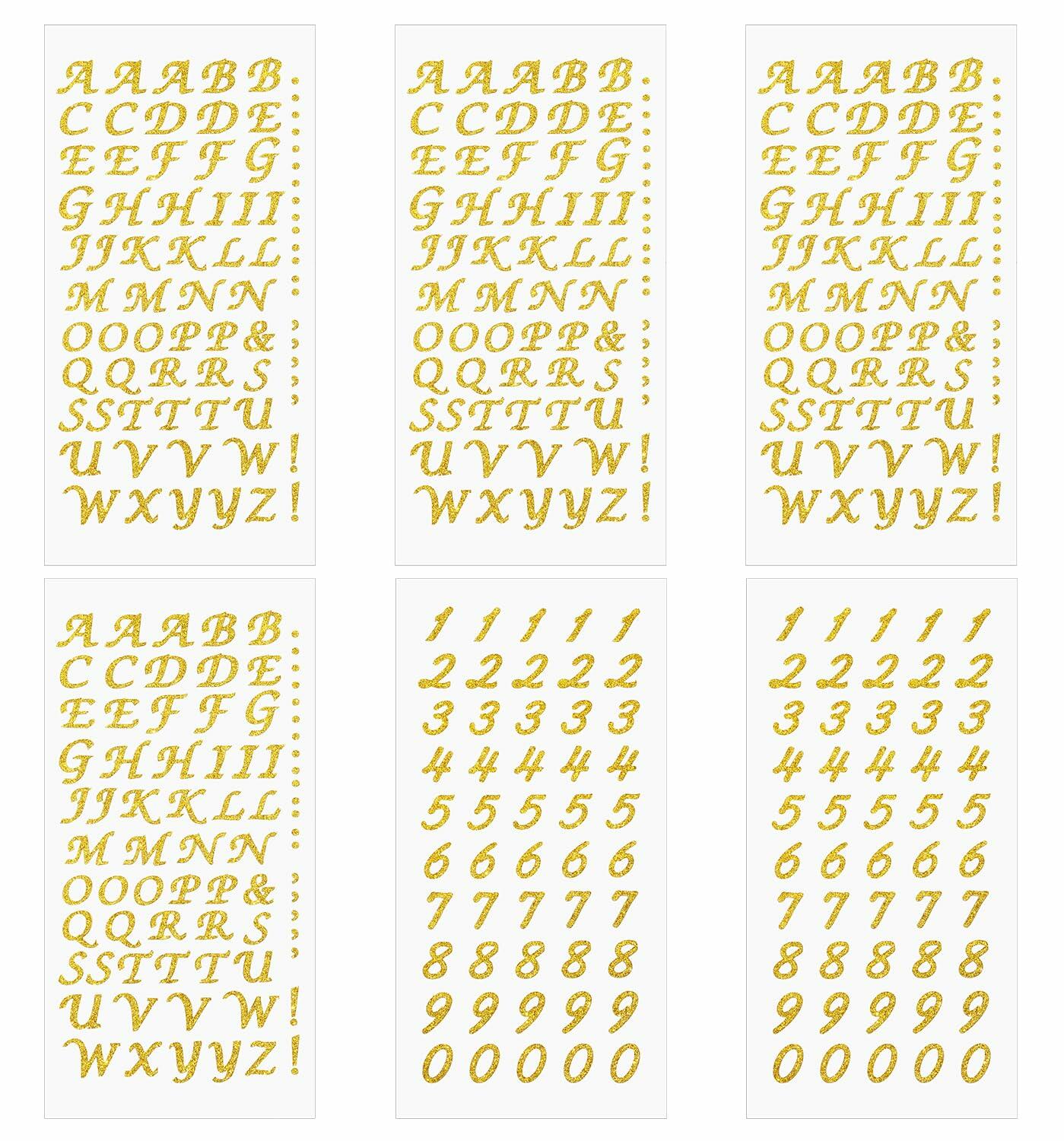 PPhtony 6 Sheets Glitter Alphabet Number Stickers Self-Adhesive Silver