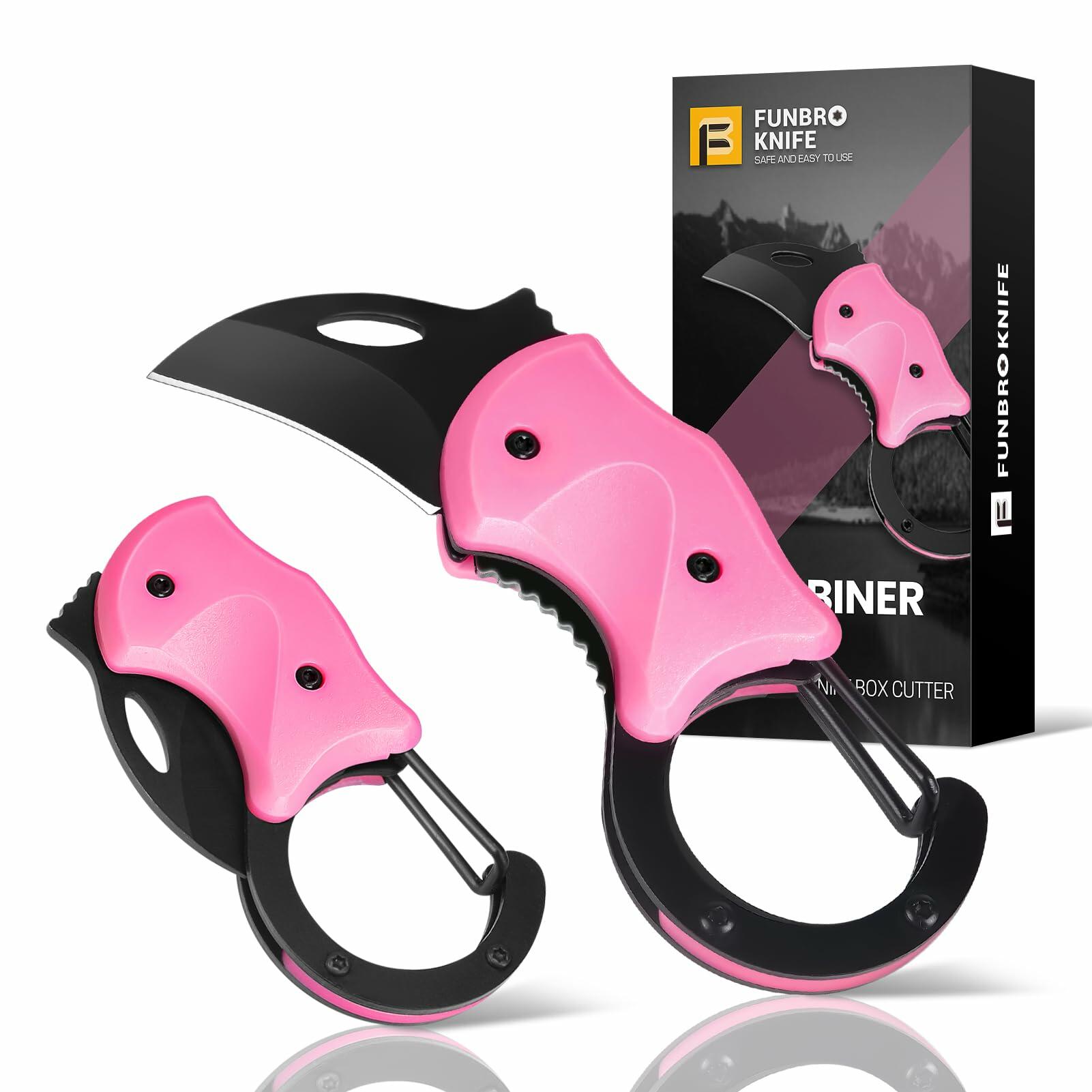FUNBRO Pink Keychain Knife EDC Pocket Cutter 1.34in Blade
