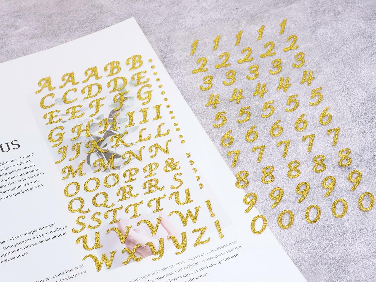 PPhtony 6 Sheets Glitter Alphabet Number Stickers Self-Adhesive Silver