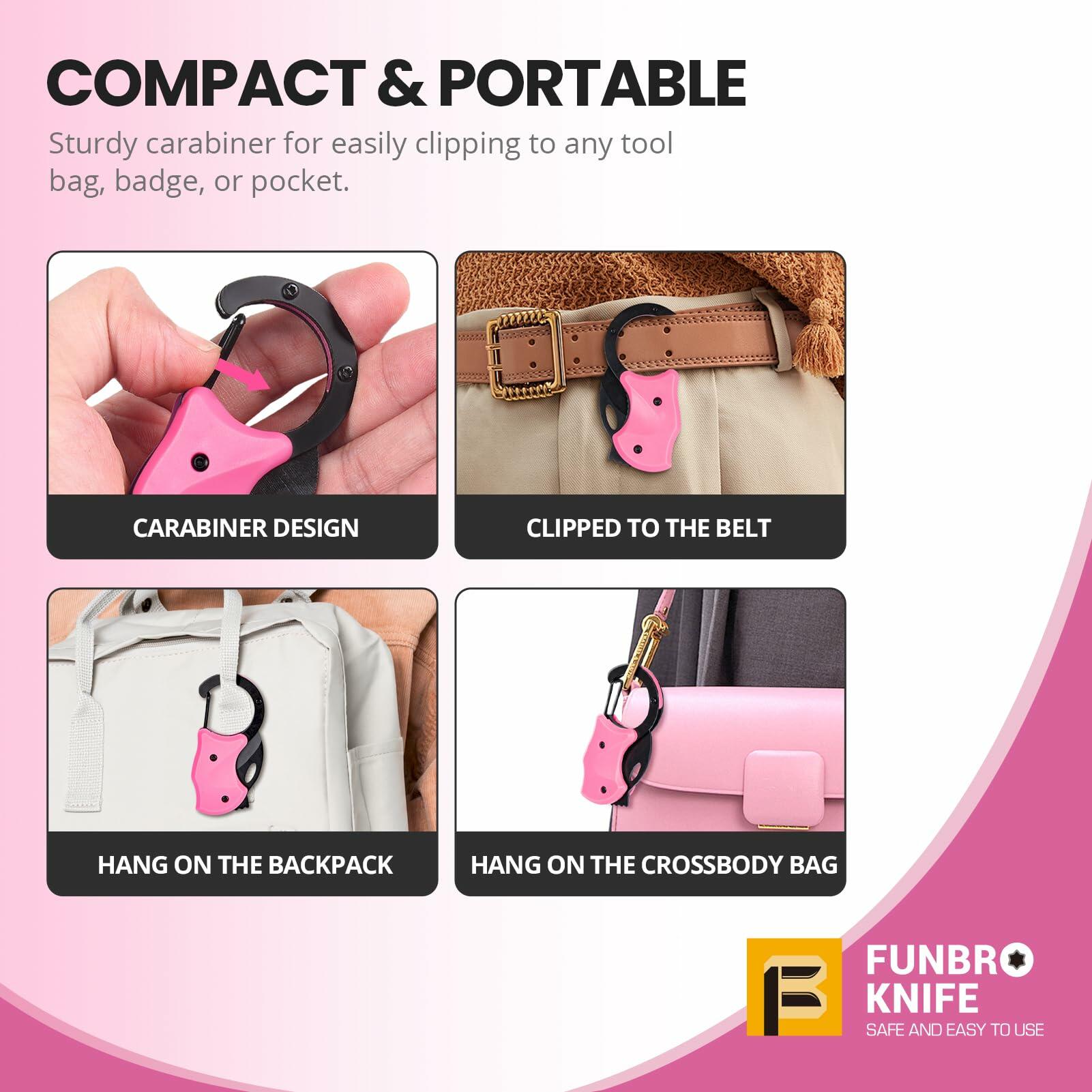 FUNBRO Pink Keychain Knife EDC Pocket Cutter 1.34in Blade