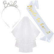 Apone Fatu 3 Pcs Bride Crown Headband Sash Veil Bachelorette Party Gold