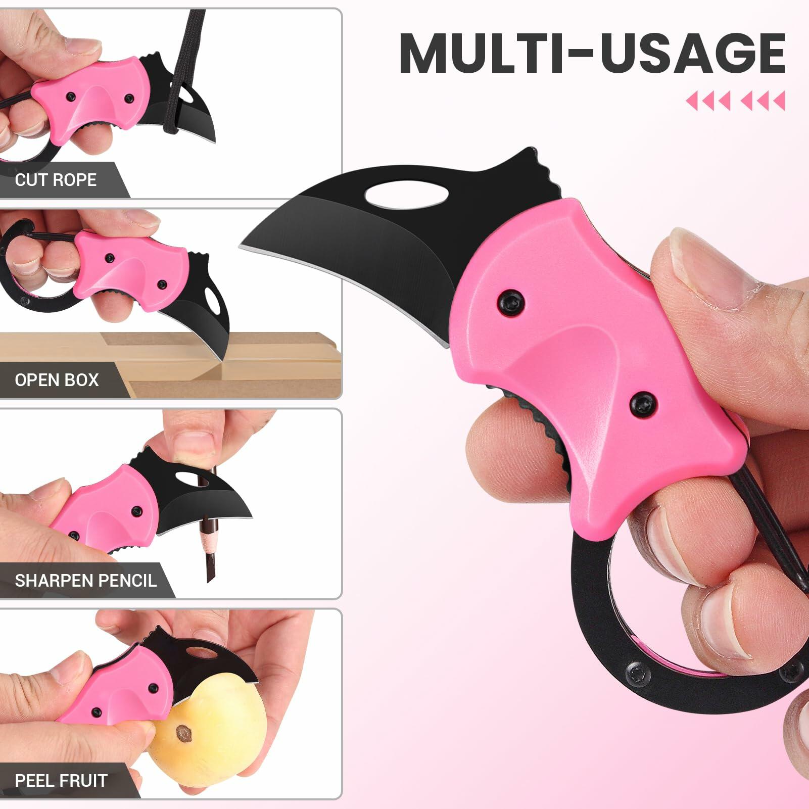 FUNBRO Pink Keychain Knife EDC Pocket Cutter 1.34in Blade