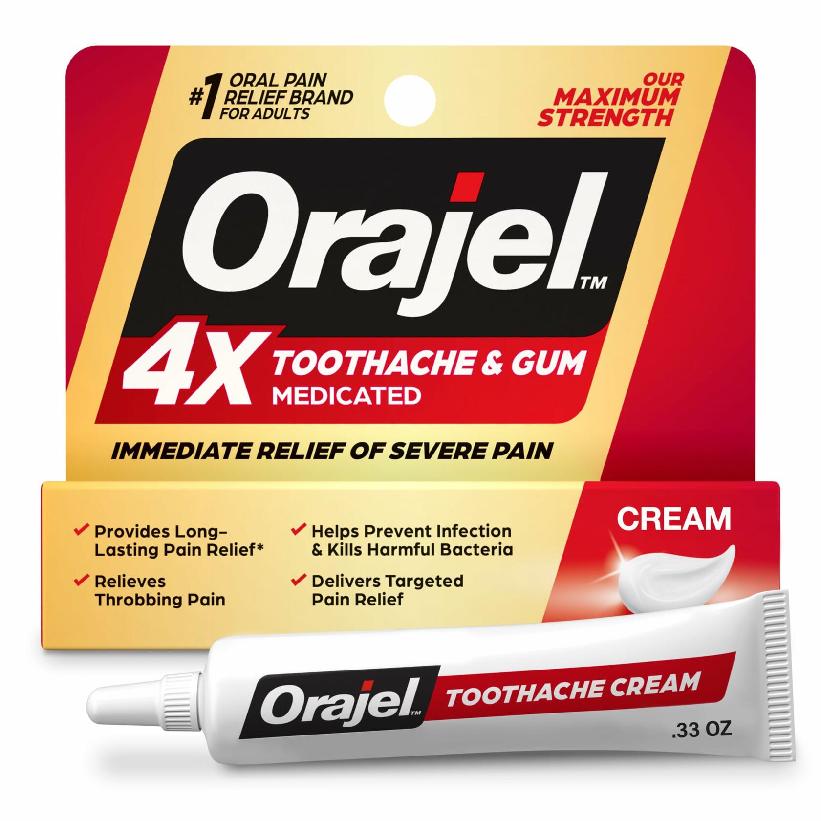 Orajel 4X Severe Toothache & Gum Pain Cream Tube 0.33oz