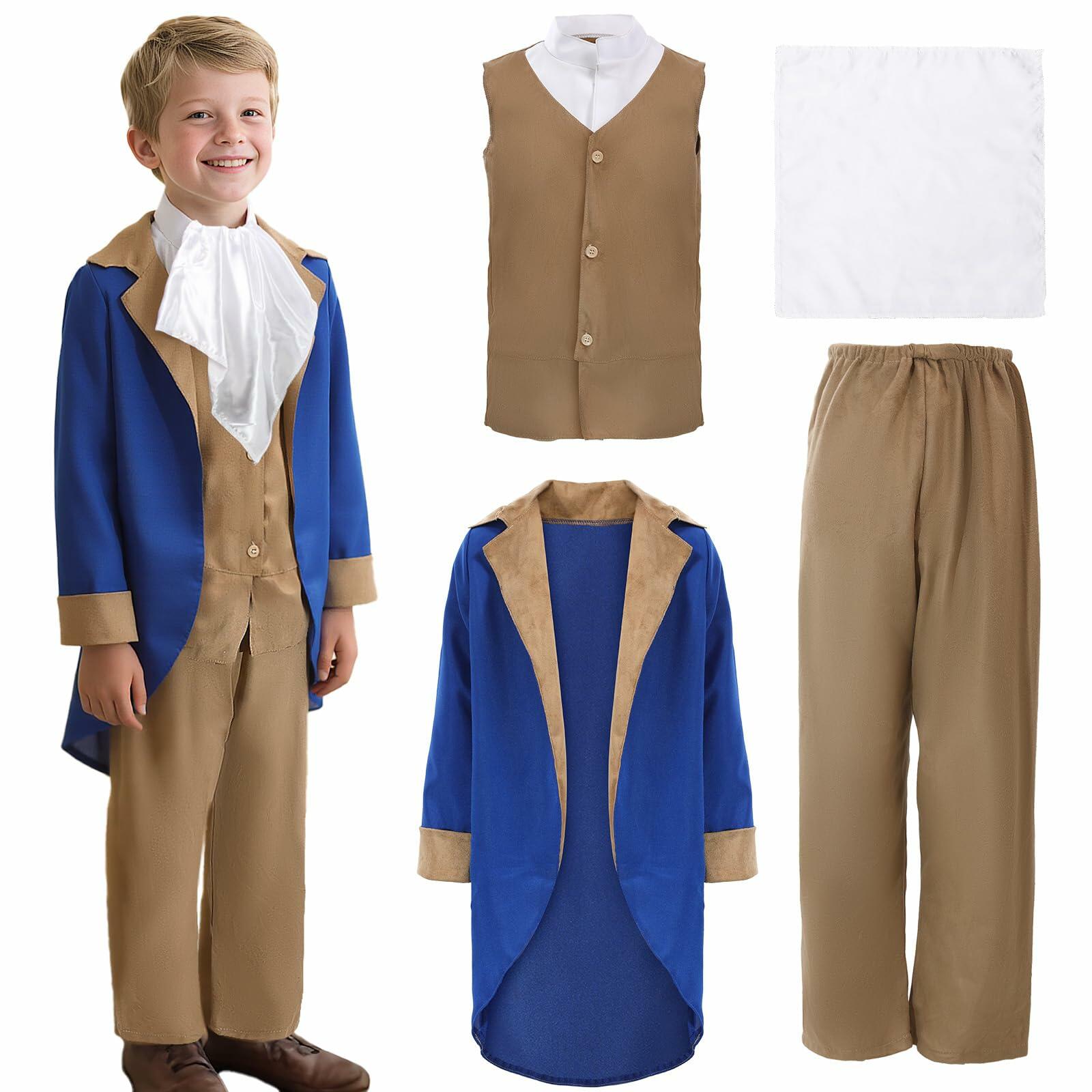 Lyxaof Kids Washington Costume 4PCS Colonial Boys Halloween Set