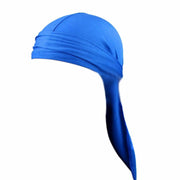 Cotton Stretchable Durag 360 Waves Extra Long Tail Wide Straps Headwrap Blue