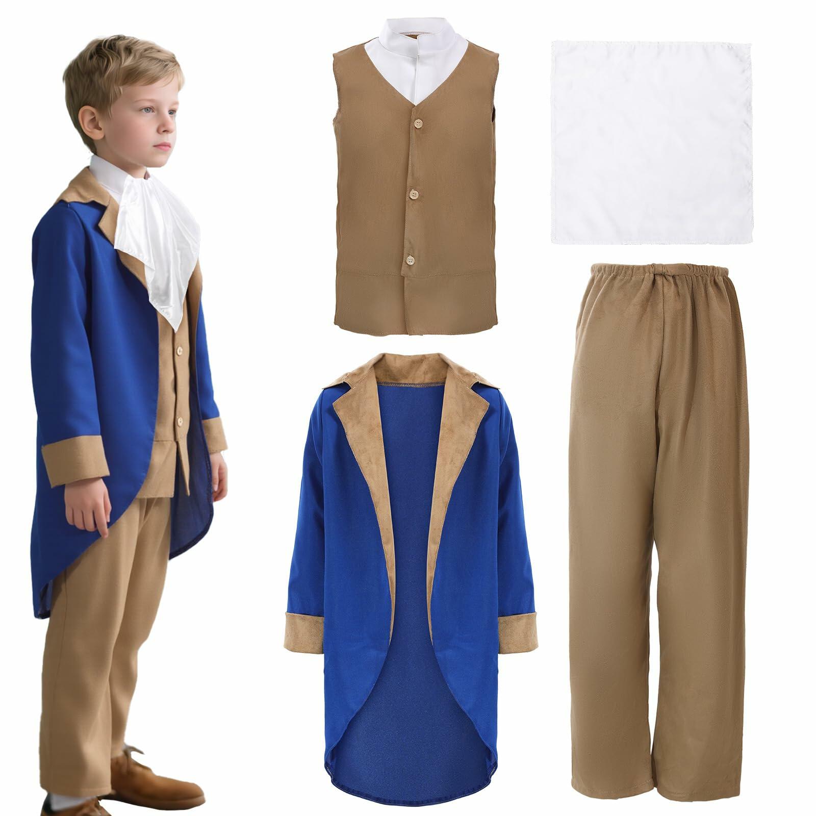 Lyxaof Kids Washington Costume 4PCS Colonial Boys Halloween Set