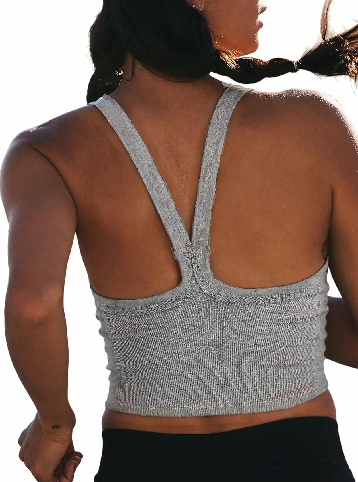 AKMESXAY Womens Ribbed Crop Tank Top Racerback Black Size L