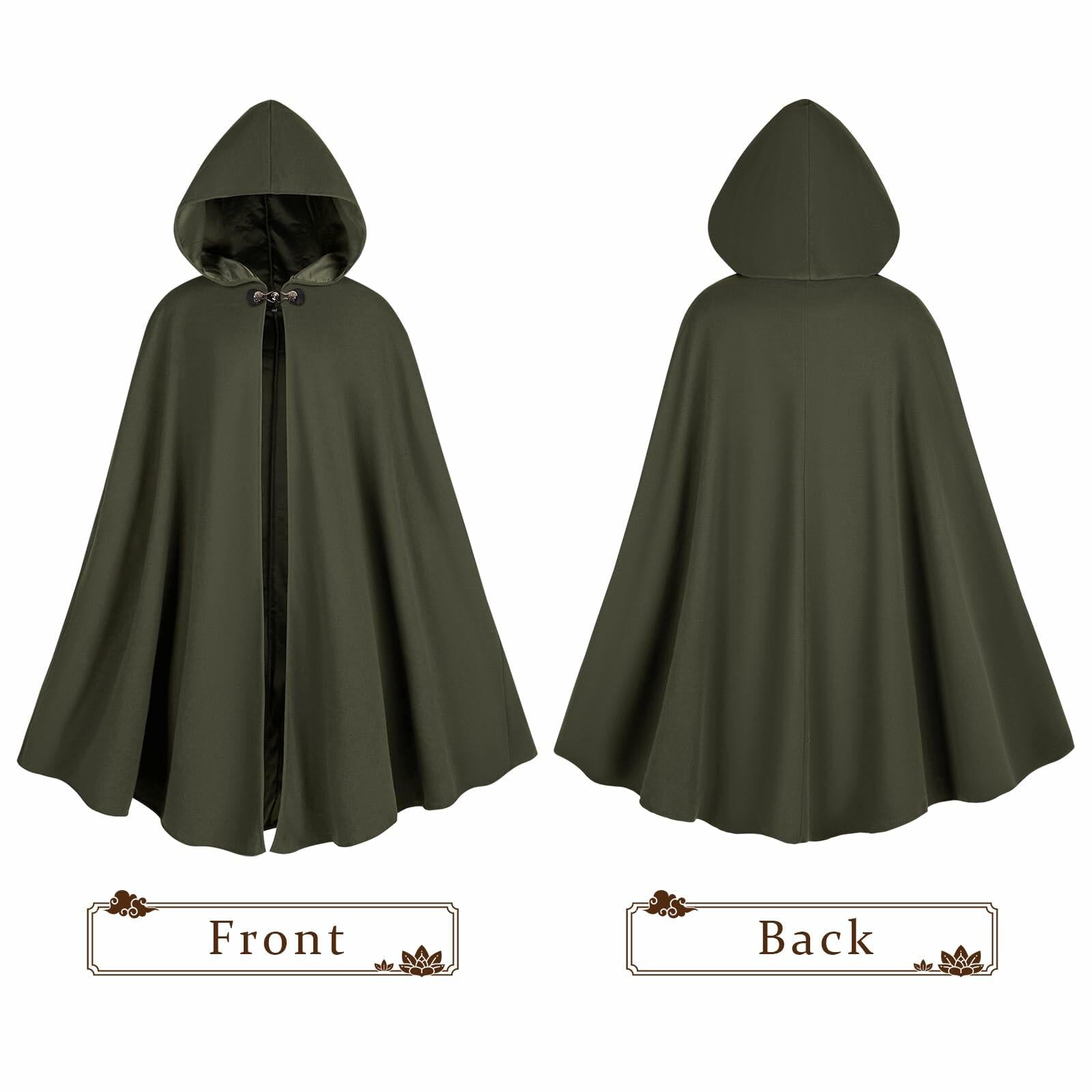 QPAXUCR Medieval Men Renaissance Cloak with Hood Green Leaf Brooch One Size
