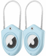 TUXON Airtag Holder Keychain with Wire Cable Blue 2 Pack Secure Lock Case