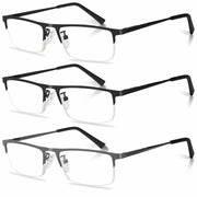 Anourney 3-Pack Men Reading Glasses Metal Half Frame Blue Light Blocking +1.75