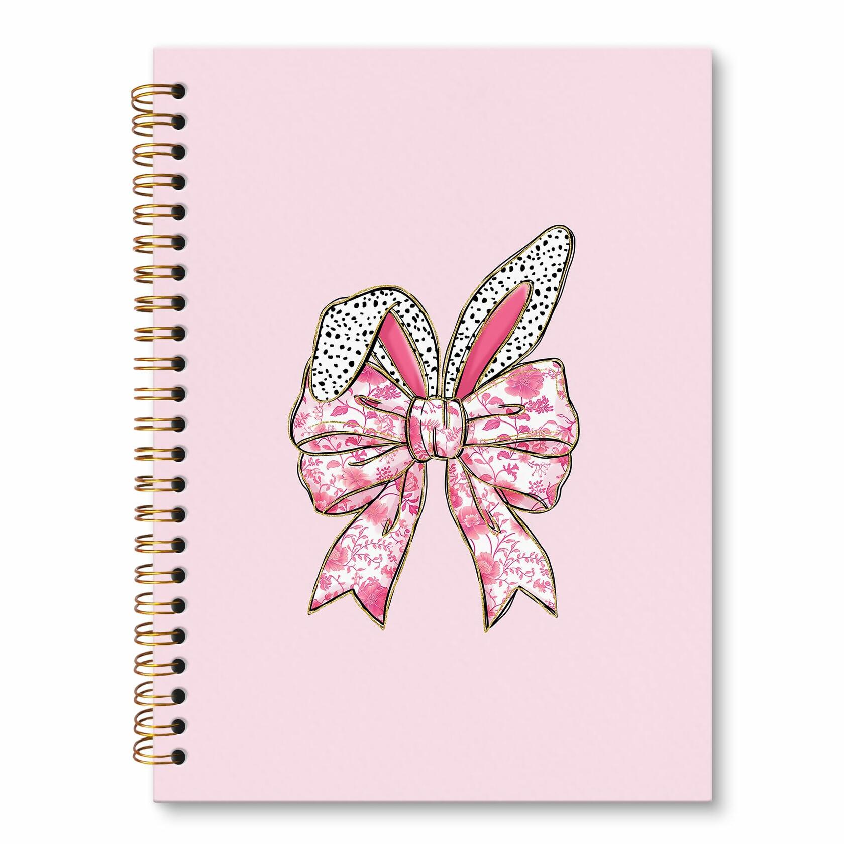 JRTW Coquette Chinoiserie Floral Bow Bunny Notebook Pink 5.5x8.3 Inch