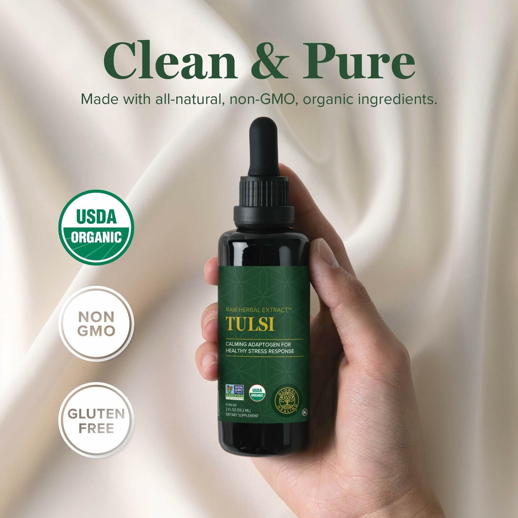 BEST BY 10/2026 Global Healing Center Organic Tulsi Holy Basil Liquid Supplement