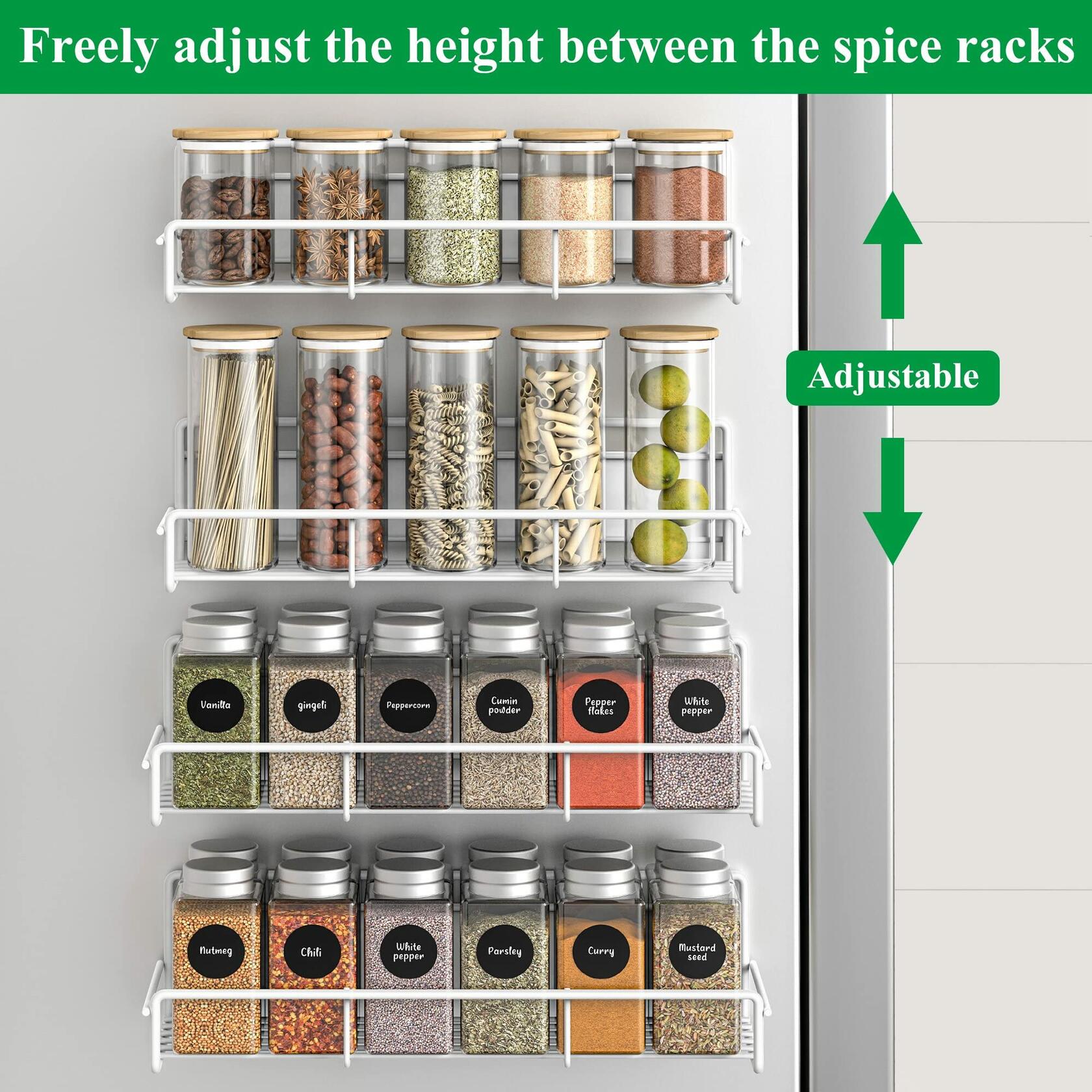 HuggieGems 4 Pack Magnetic Spice Rack Organizer Metal Fridge Shelf White