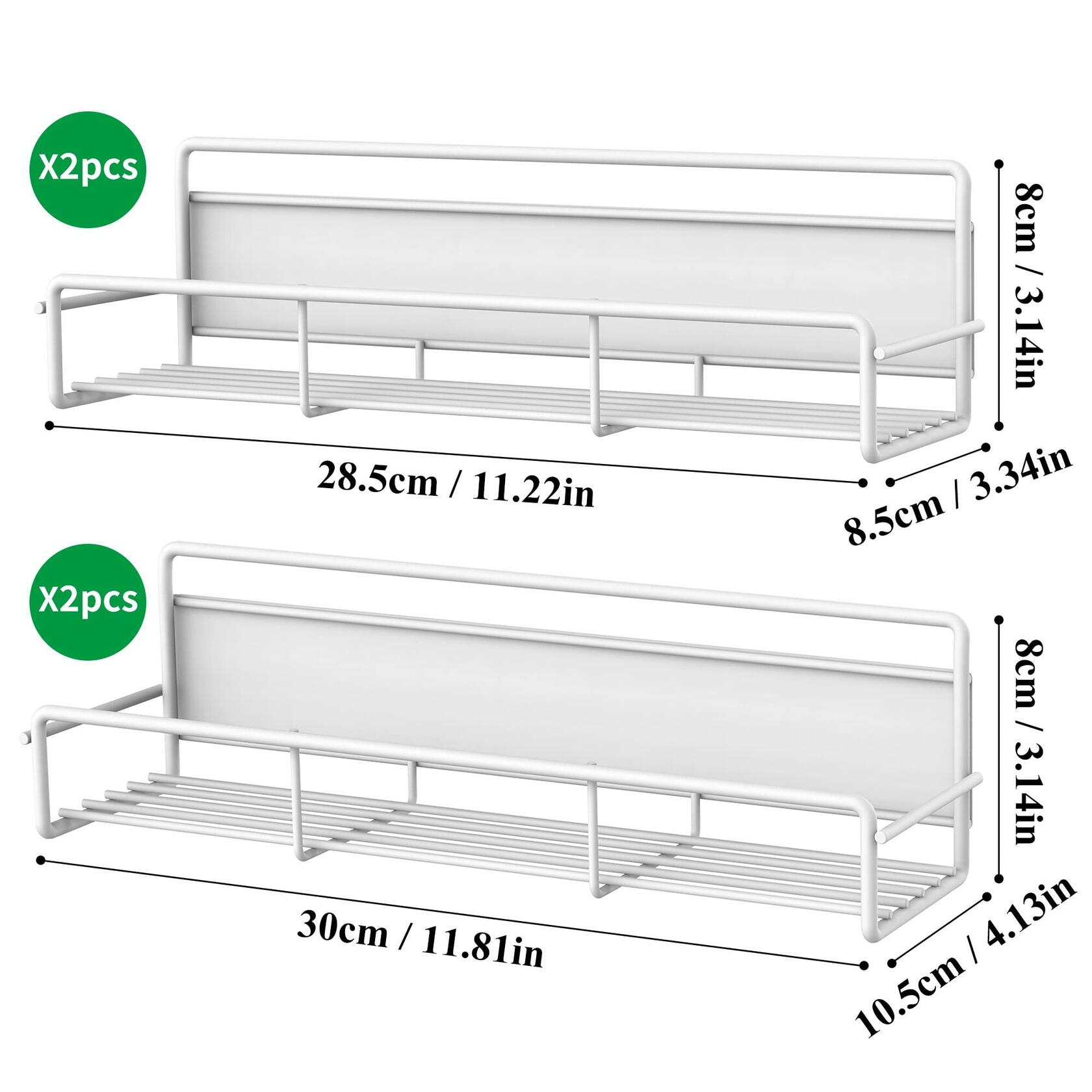 HuggieGems 4 Pack Magnetic Spice Rack Organizer Metal Fridge Shelf White
