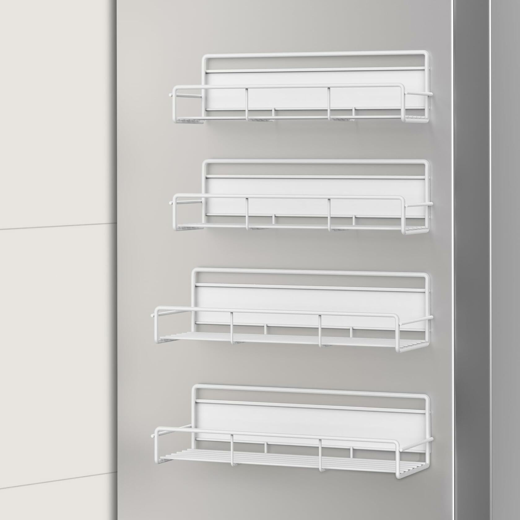 HuggieGems 4 Pack Magnetic Spice Rack Organizer Metal Fridge Shelf White