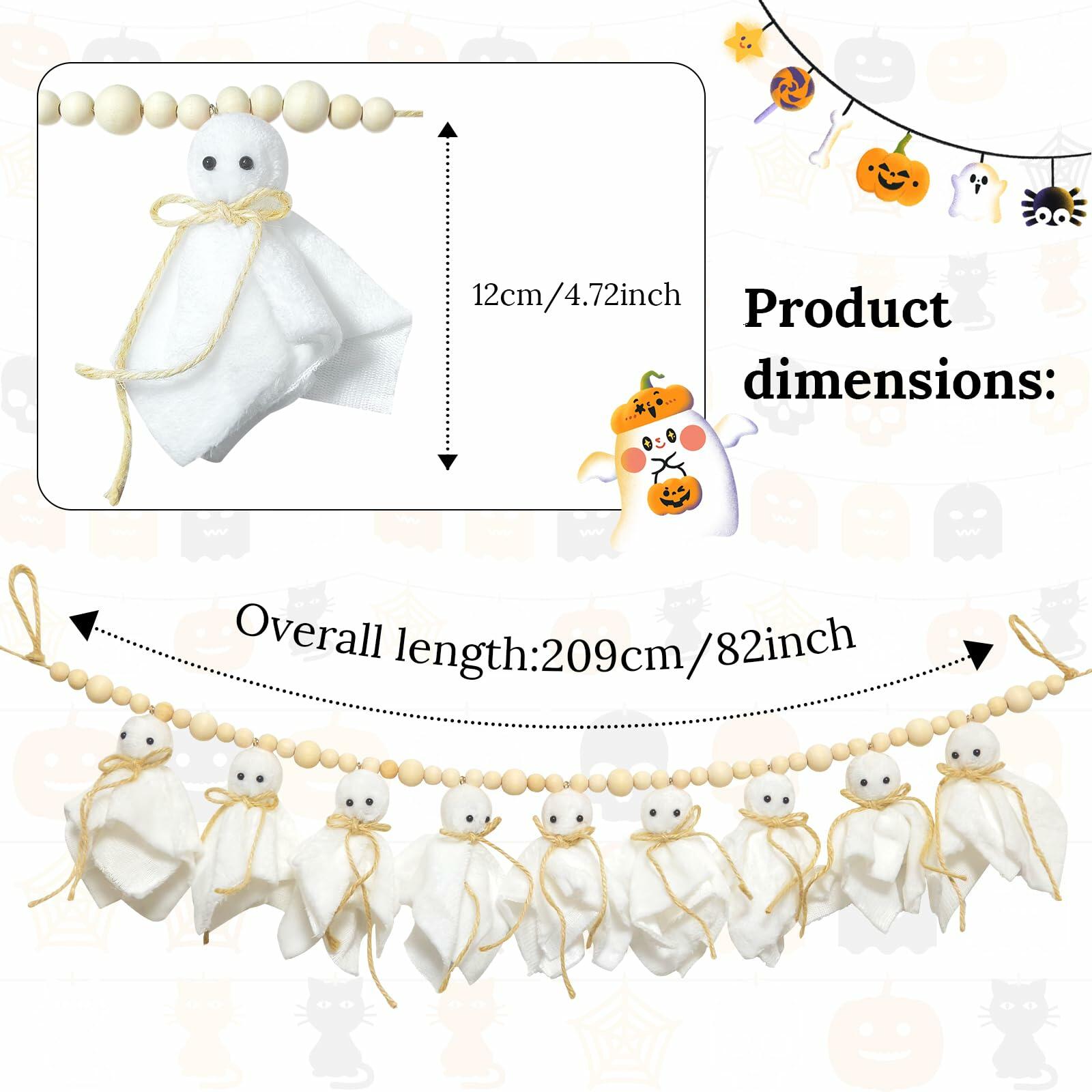 LGGbaodan Handmade Halloween Ghost Wooden Beads Garland 7.2Ft White Decor