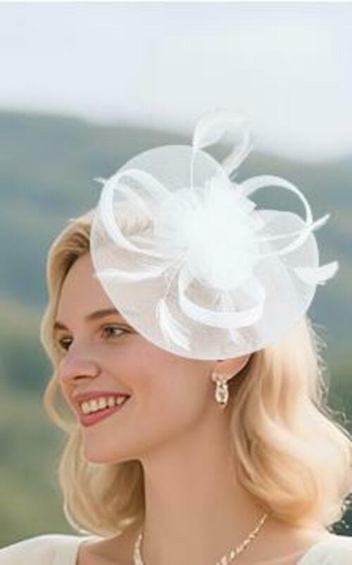 Unpifolov Fascinators Flower Mesh Feathers Headband White Floral Womens
