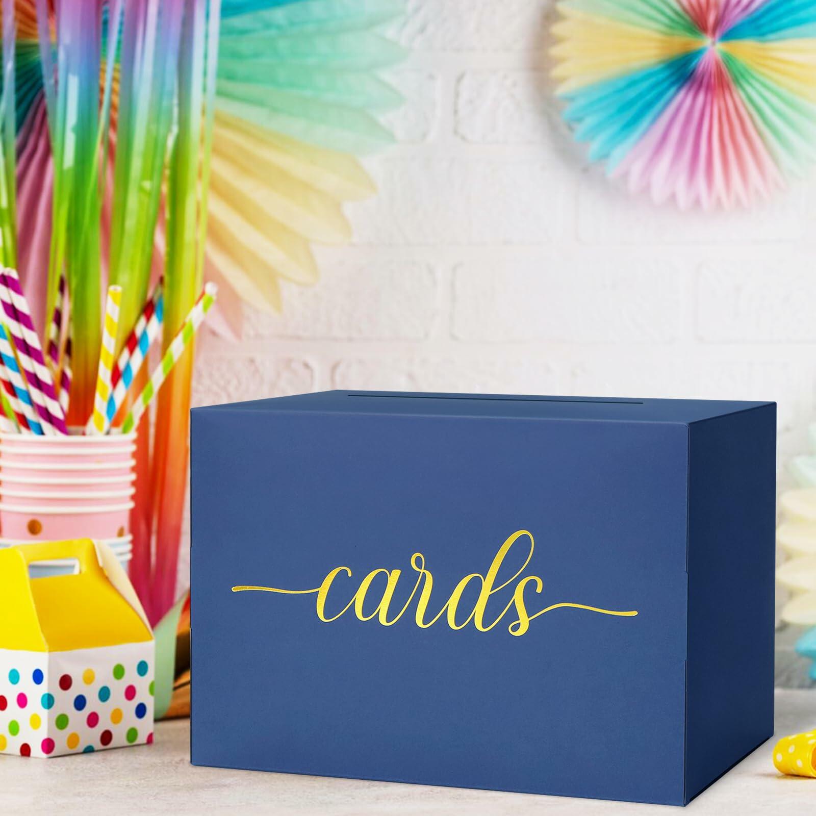 LANLISA Navy Blue Card Box Gold Foil Design Gift Holder for Parties