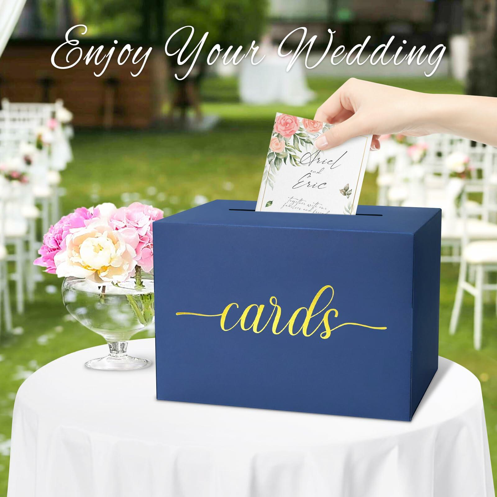 LANLISA Navy Blue Card Box Gold Foil Design Gift Holder for Parties