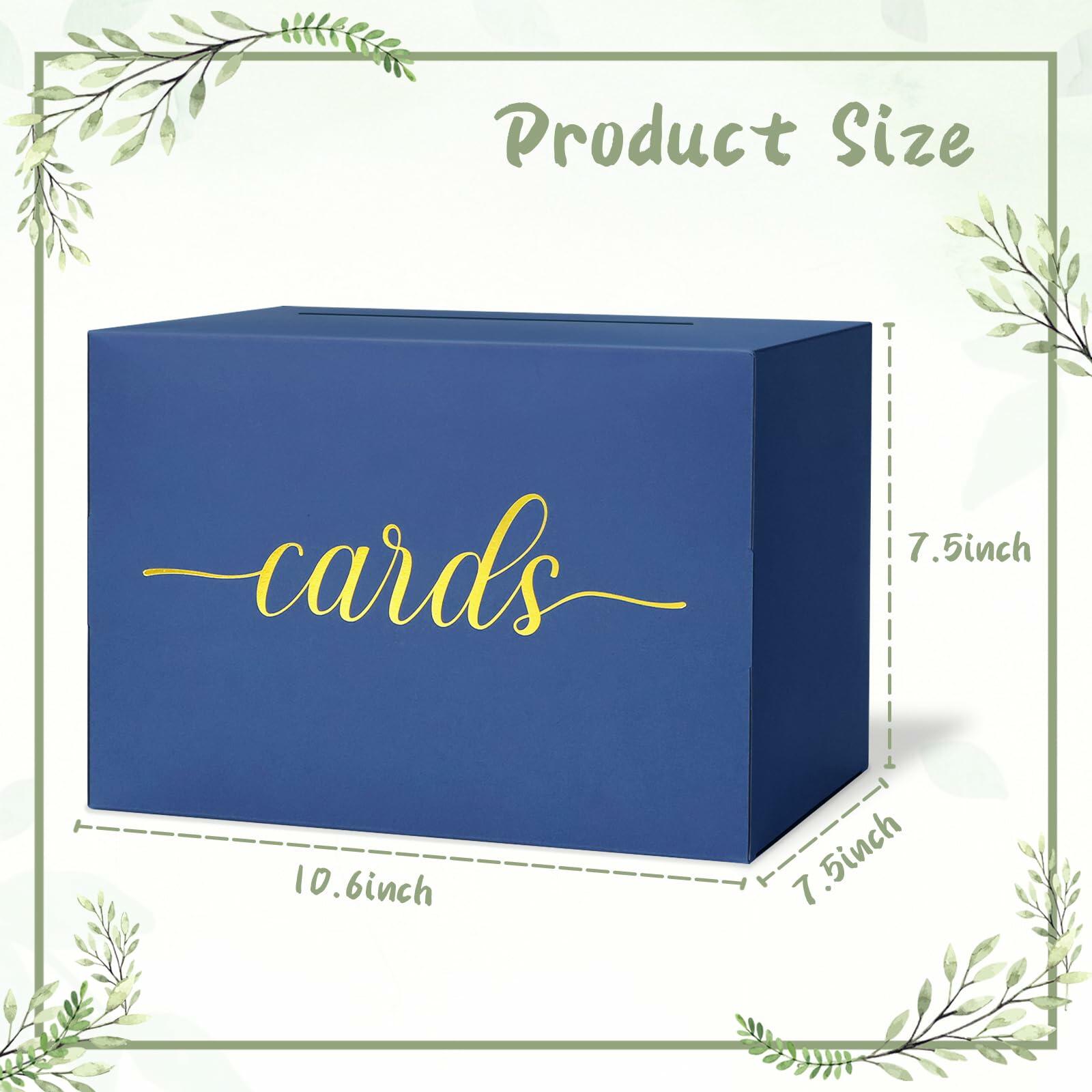 LANLISA Navy Blue Card Box Gold Foil Design Gift Holder for Parties