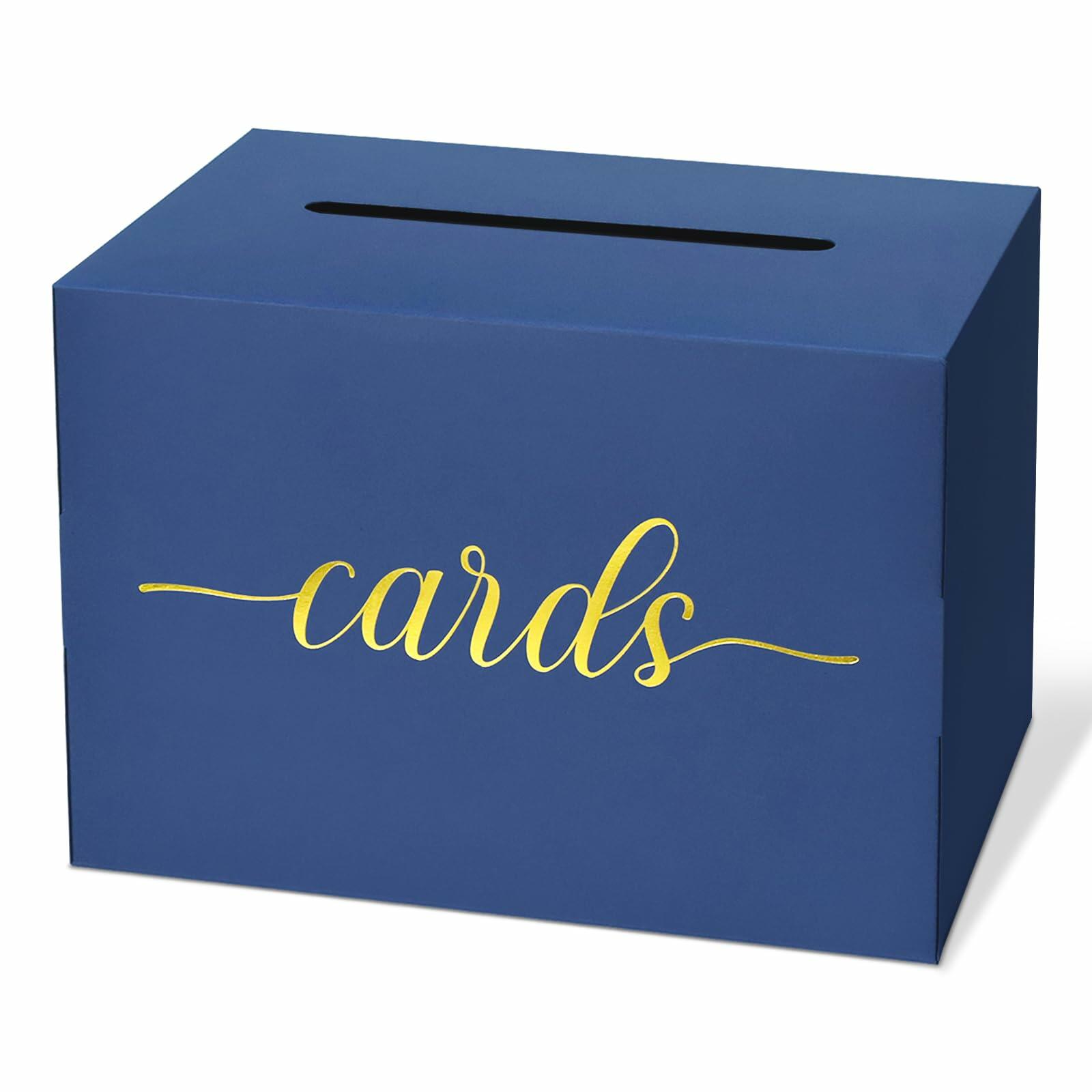 LANLISA Navy Blue Card Box Gold Foil Design Gift Holder for Parties