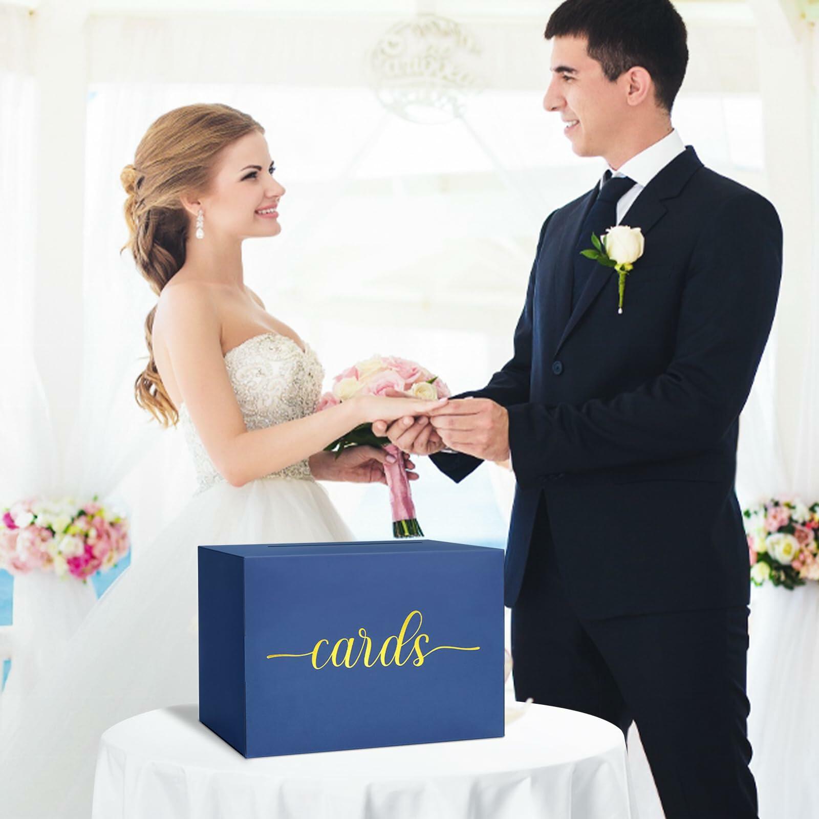 LANLISA Navy Blue Card Box Gold Foil Design Gift Holder for Parties