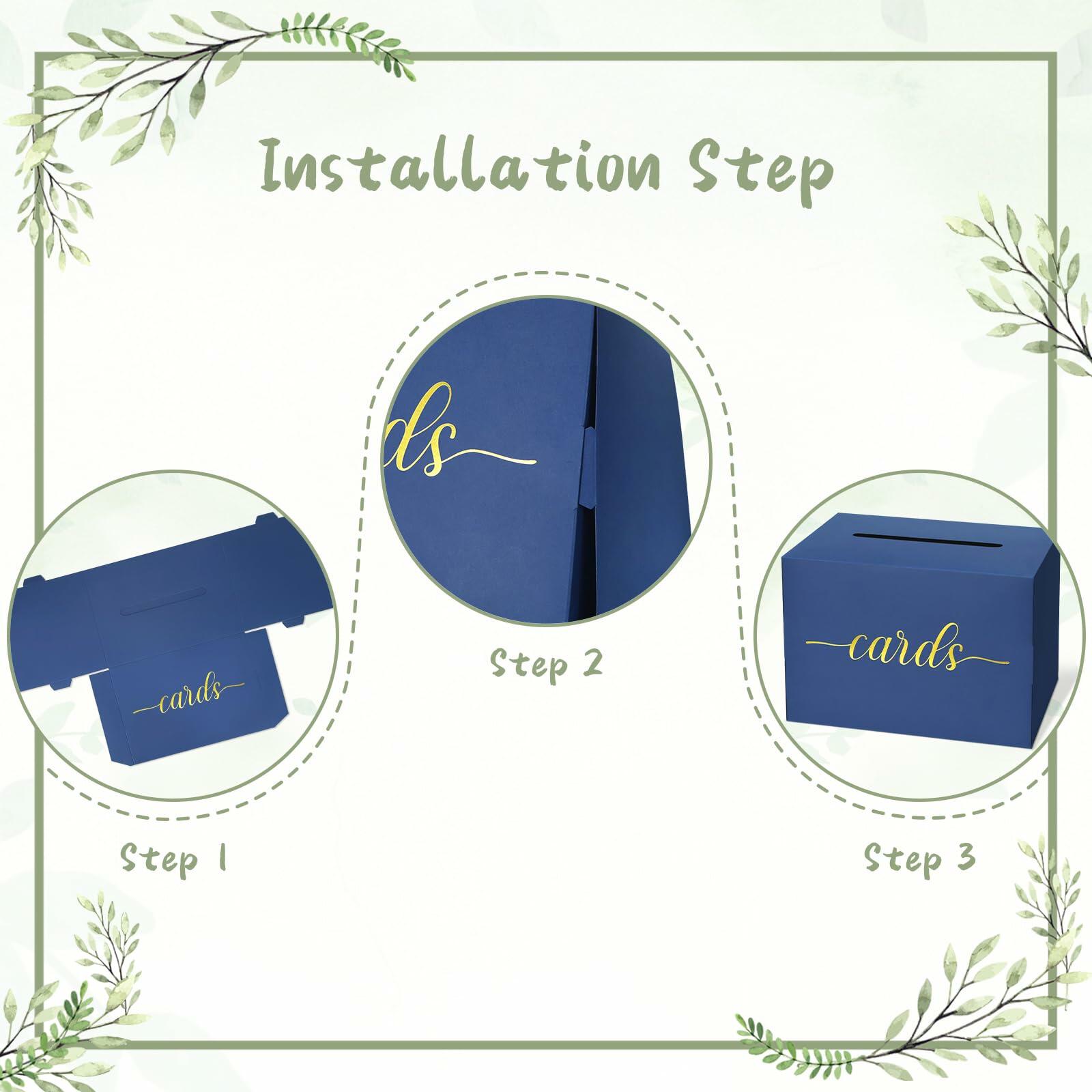 LANLISA Navy Blue Card Box Gold Foil Design Gift Holder for Parties