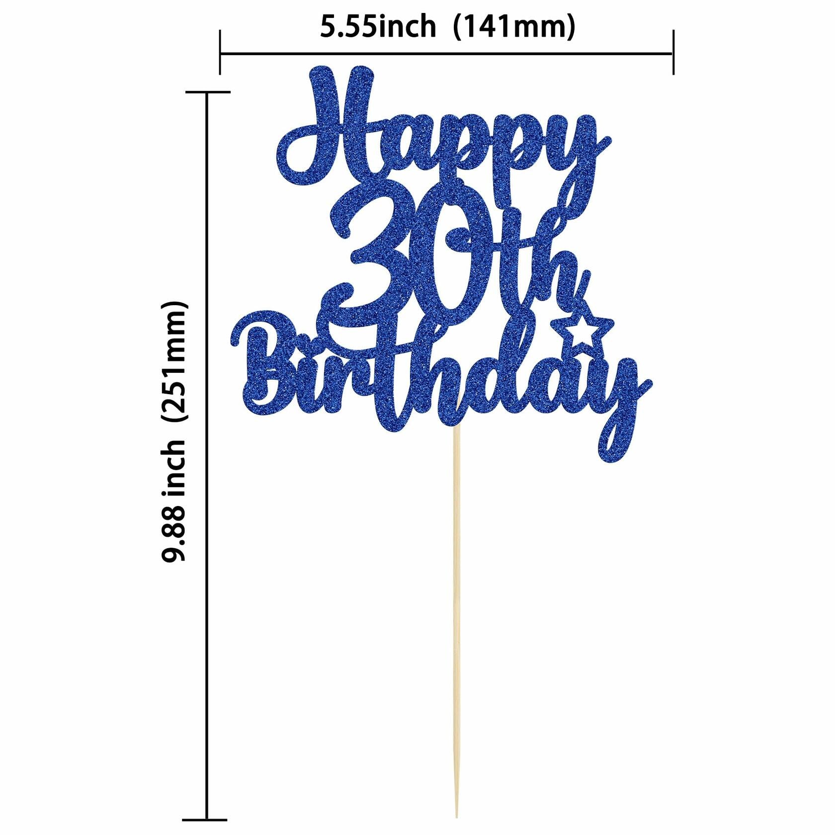 Gyufise Happy 30th Birthday Cake Topper Glitter Blue 1Pc