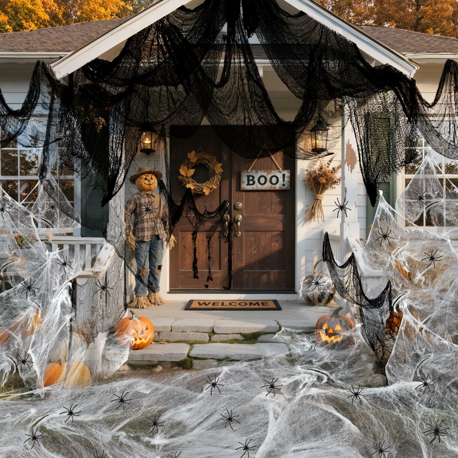 PinCute Halloween Decorations 5 Pack Creepy Cloth 30x72in Black Spider Web