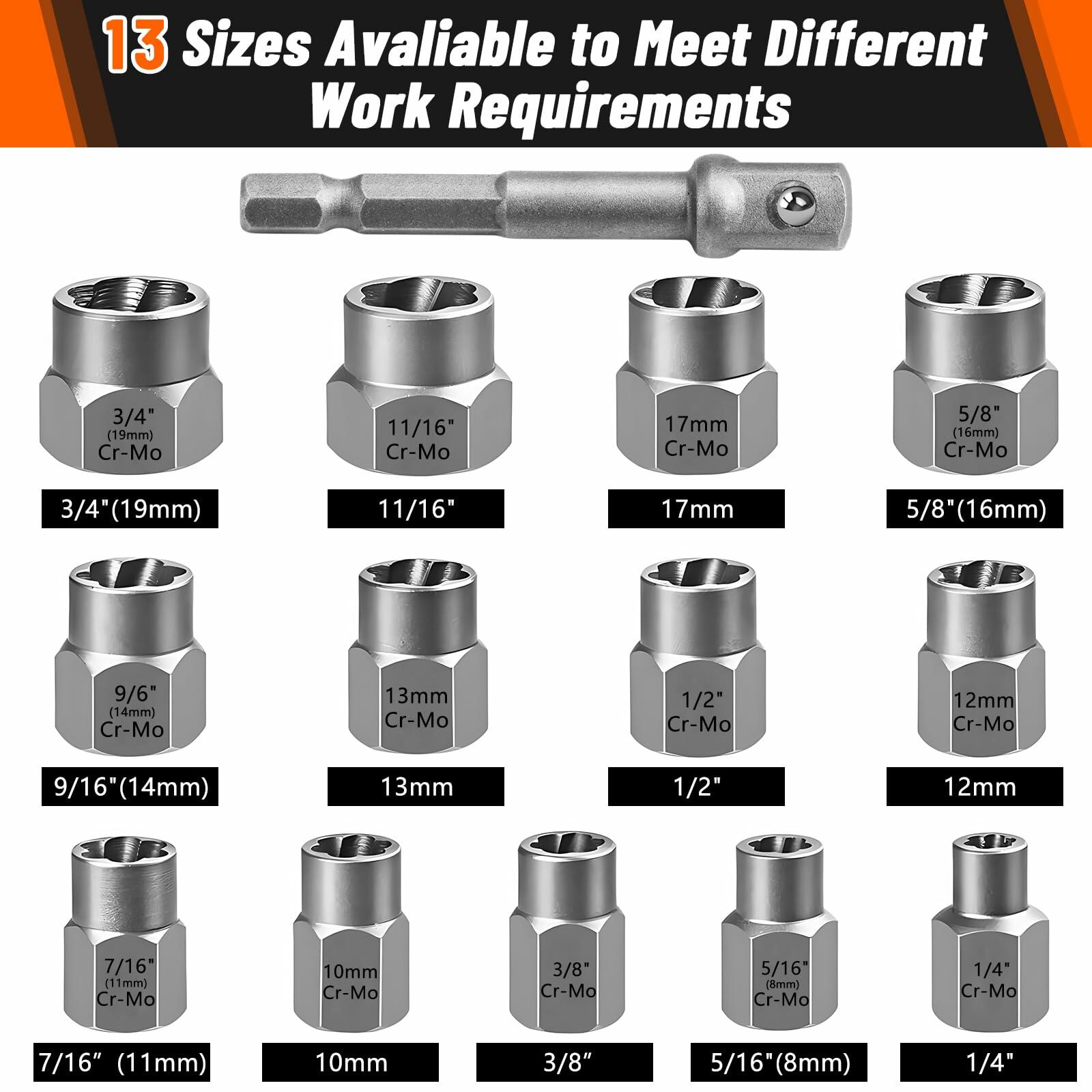 Yejesiy 14PCS Bolt Extractor Kit with 3/8 Inch Adapter Chrome Molybdenum Steel