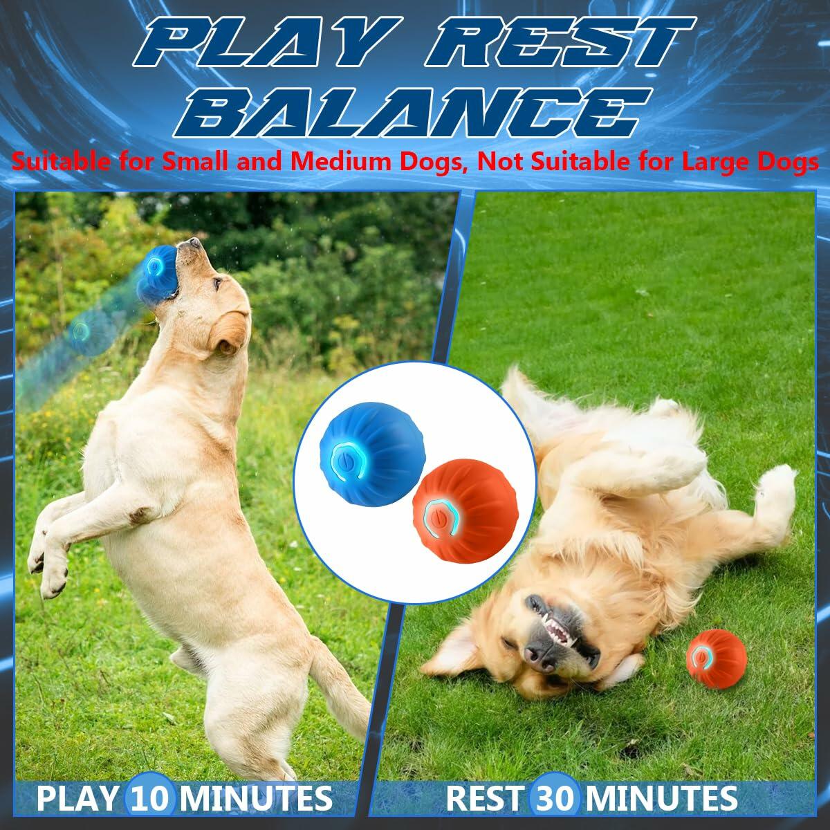 NIUYOU Vibrating Shaky Dog Ball Toy USB Rechargeable 2PCS Small-Med-Large B
