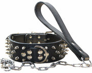 haoyueer Leather Spiked Studded Dog Collar & Chain Leash Set XL Black