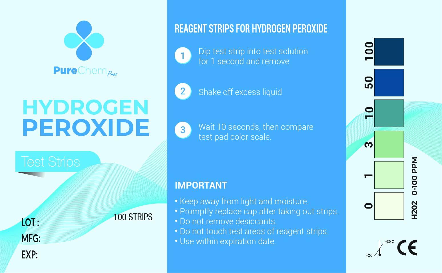 PURECHEM PROS Hydrogen Peroxide Test Strips 0-100 ppm 100 Count Pool Hot Tub